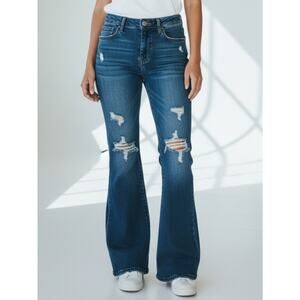 Vintage Style Distressed Vipones Flare Bell Bottoms Denim Jeans Women's Size 6
